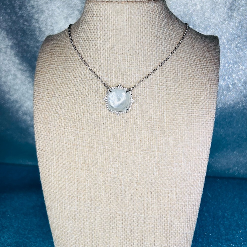 Bomb Party White Quartz on Rhodium Necklace - Picture 4 of 7